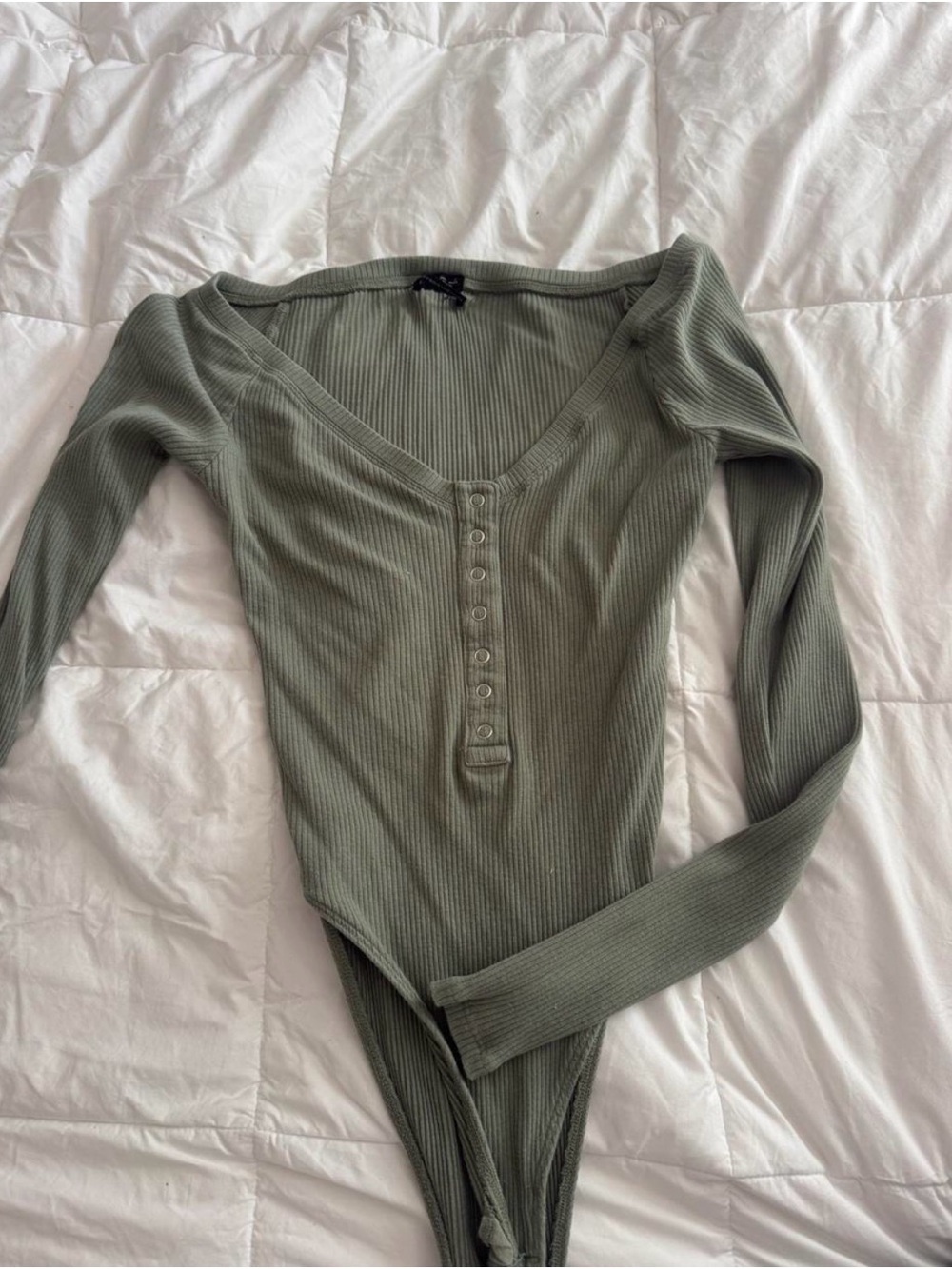 Out from Under Urban Outfitters Sage/Olive Green Ribbed Henley Bodysuit